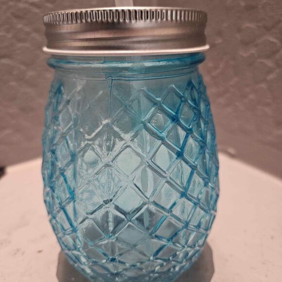 Blue Glass Pineapple Shaped Drinking Glass Mason Jar Sipper Glasses 16 ounce - Picture 2 of 4